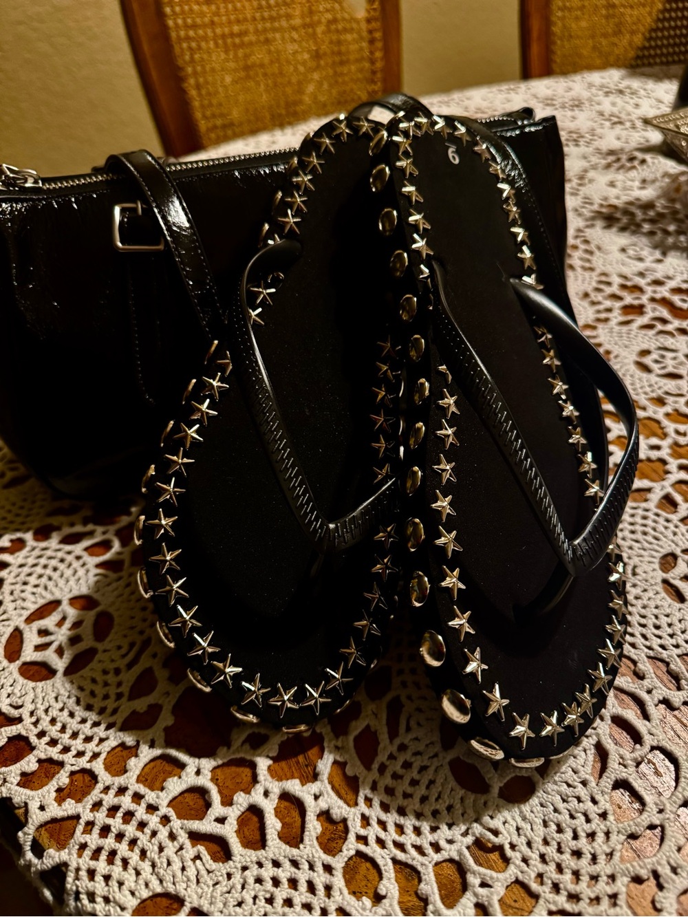 Black Star-Stud Flip Flops - Sleek Women’s Sandals